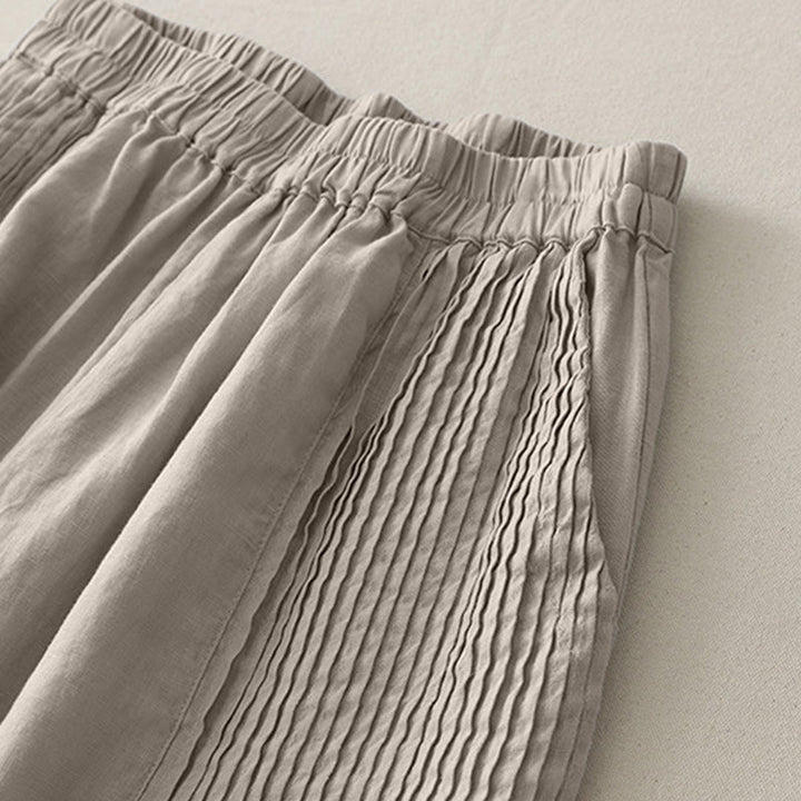 Pantalones casuales Buddha Stones de poliéster con pliegues, pierna ancha y bolsillos para mujer. - image 13