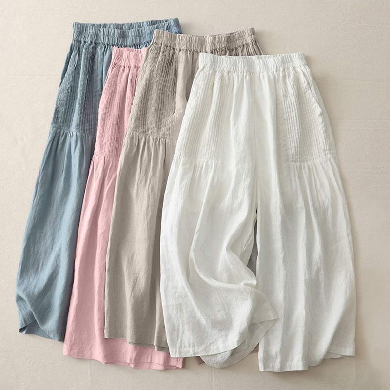 Pantalones casuales Buddha Stones de poliéster con pliegues, pierna ancha y bolsillos para mujer. - image 20