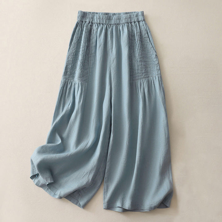 Pantalones casuales Buddha Stones de poliéster con pliegues, pierna ancha y bolsillos para mujer. - Azul cielo claro - US8-10，UK/AU12-14，EU40-42 (2XL) - image 16