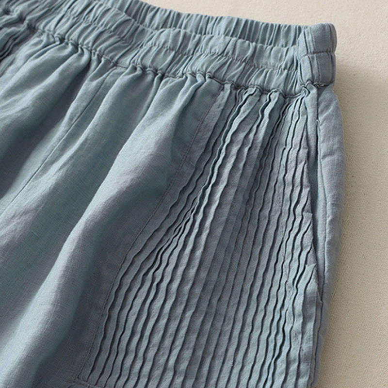 Pantalones casuales Buddha Stones de poliéster con pliegues, pierna ancha y bolsillos para mujer. - image 17