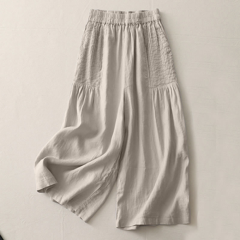 Pantalones casuales Buddha Stones de poliéster con pliegues, pierna ancha y bolsillos para mujer. - Broncearse - US8-10，UK/AU12-14，EU40-42 (2XL) - image 12