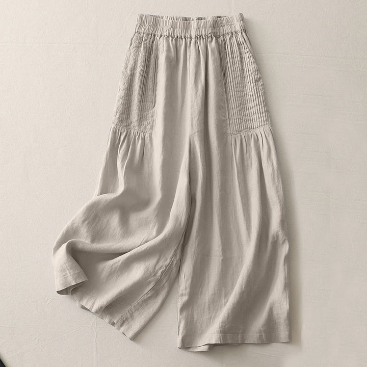 Pantalones casuales Buddha Stones de poliéster con pliegues, pierna ancha y bolsillos para mujer. - Broncearse - US8-10，UK/AU12-14，EU40-42 (2XL) - image 12