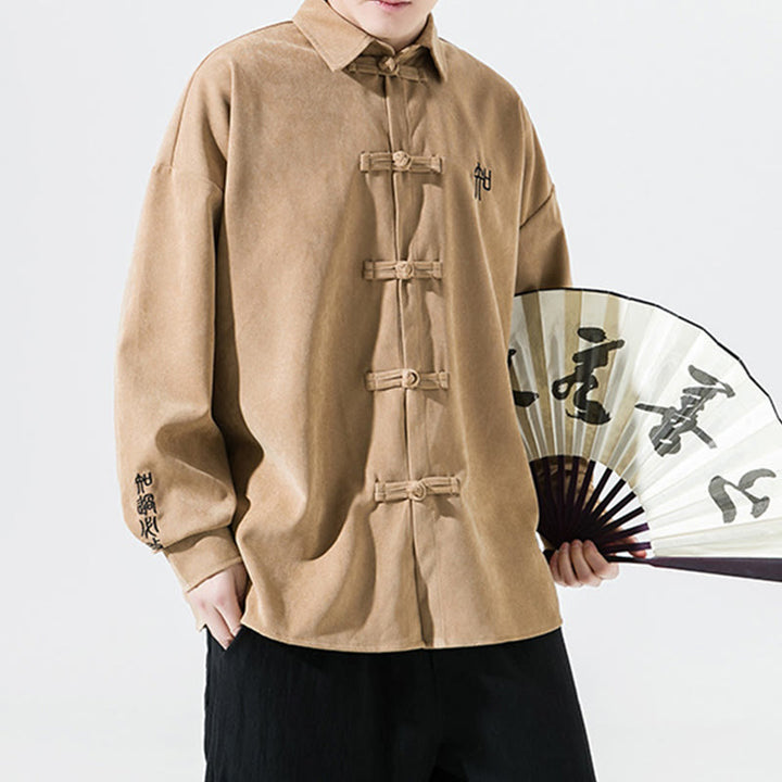 Camisa de manga larga de algodón para hombre con diseño de rana y botones chinos bordados con Buddha Stones - image 13