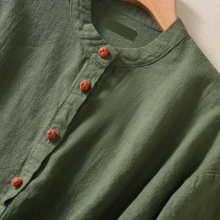 Camisa de manga larga para mujer con cuello redondo, botones y bolsillos, con estampado de Buddha Stones. - image 4