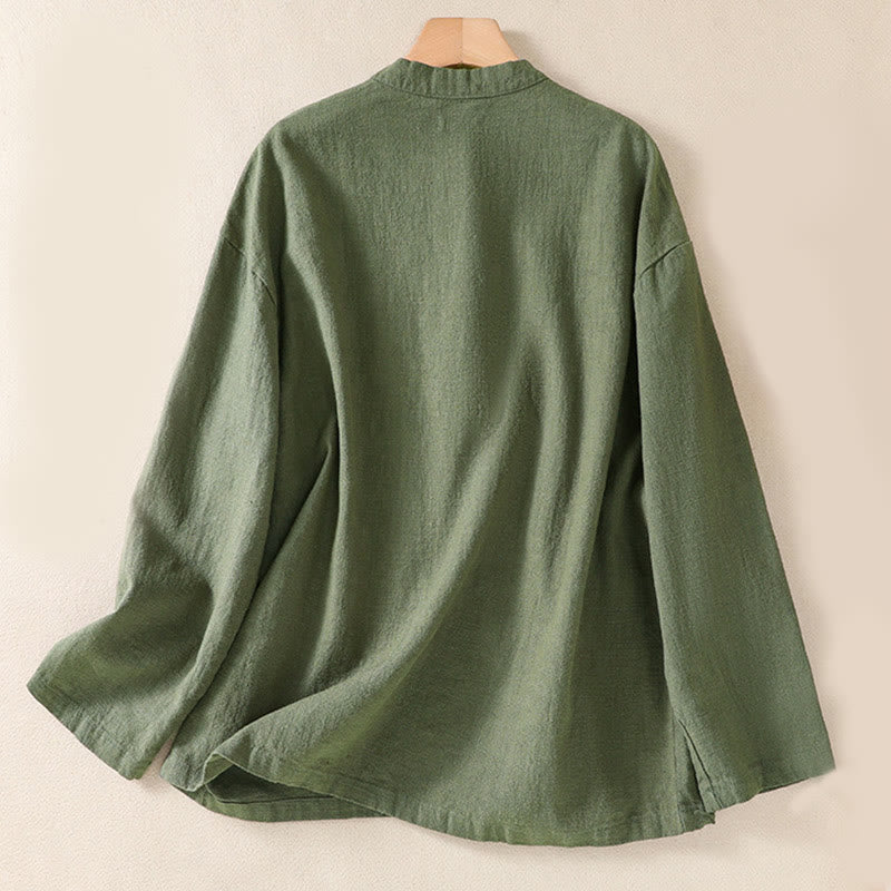 Camisa de manga larga para mujer con cuello redondo, botones y bolsillos, con estampado de Buddha Stones. - image 1