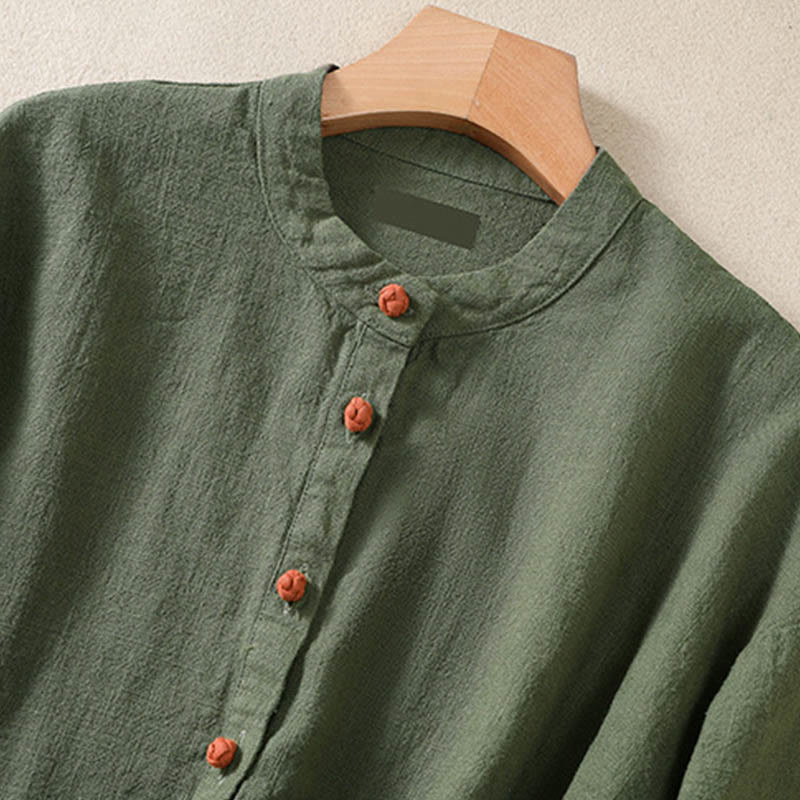 Camisa de manga larga para mujer con cuello redondo, botones y bolsillos, con estampado de Buddha Stones. - image 5