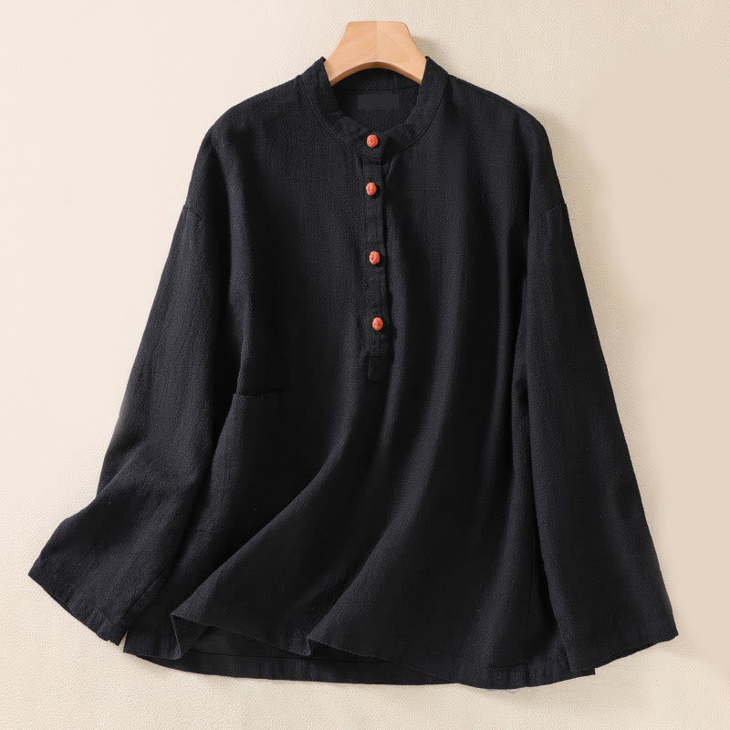 Camisa de manga larga para mujer con cuello redondo, botones y bolsillos, con estampado de Buddha Stones. - Negro - US8-10，UK/AU12-14，EU40-42 (2XL) - image 9
