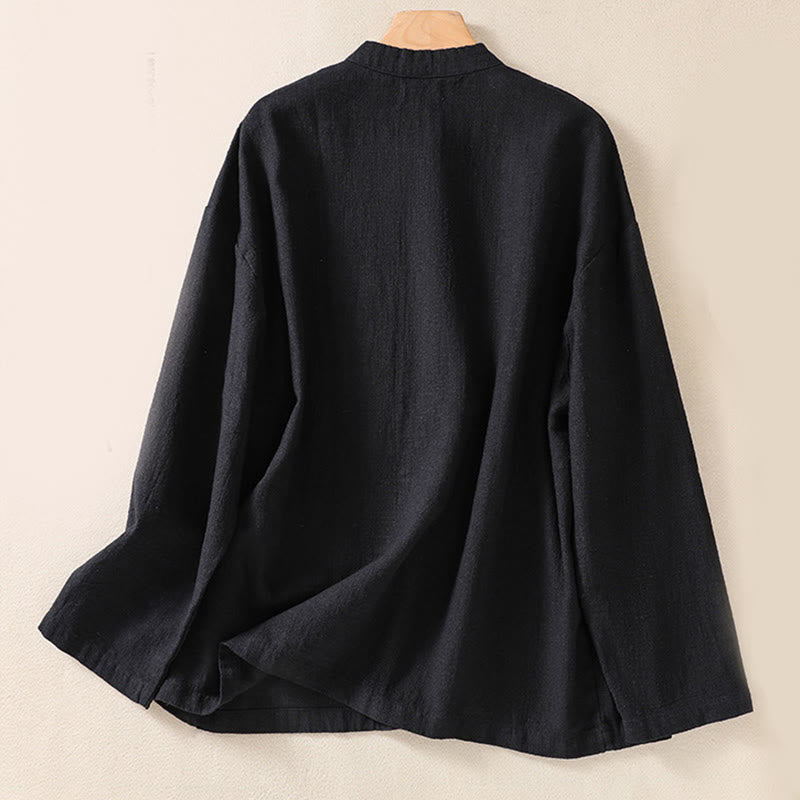 Camisa de manga larga para mujer con cuello redondo, botones y bolsillos, con estampado de Buddha Stones. - image 10