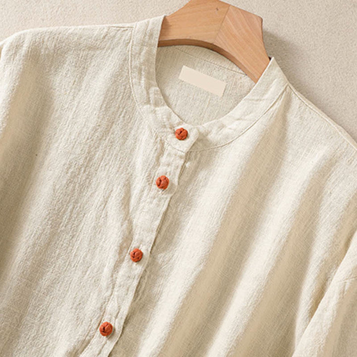 Camisa de manga larga para mujer con cuello redondo, botones y bolsillos, con estampado de Buddha Stones. - image 23