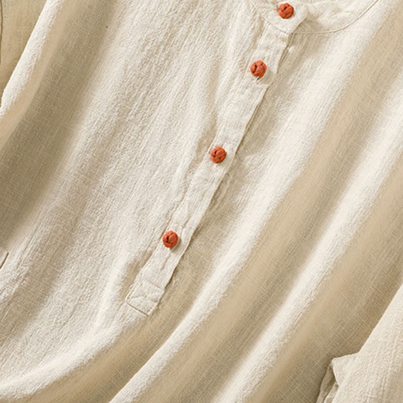 Camisa de manga larga para mujer con cuello redondo, botones y bolsillos, con estampado de Buddha Stones. - image 22