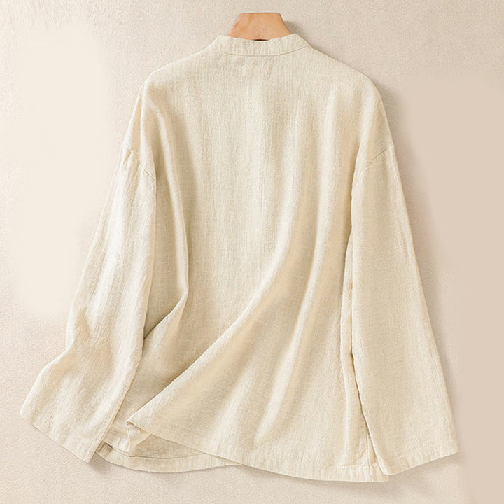 Camisa de manga larga para mujer con cuello redondo, botones y bolsillos, con estampado de Buddha Stones. - image 17