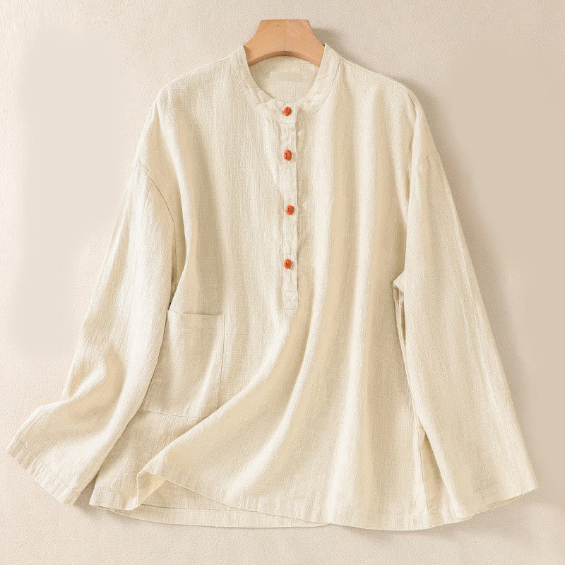 Camisa de manga larga para mujer con cuello redondo, botones y bolsillos, con estampado de Buddha Stones. - seda de maíz - US8-10，UK/AU12-14，EU40-42 (2XL) - image 16