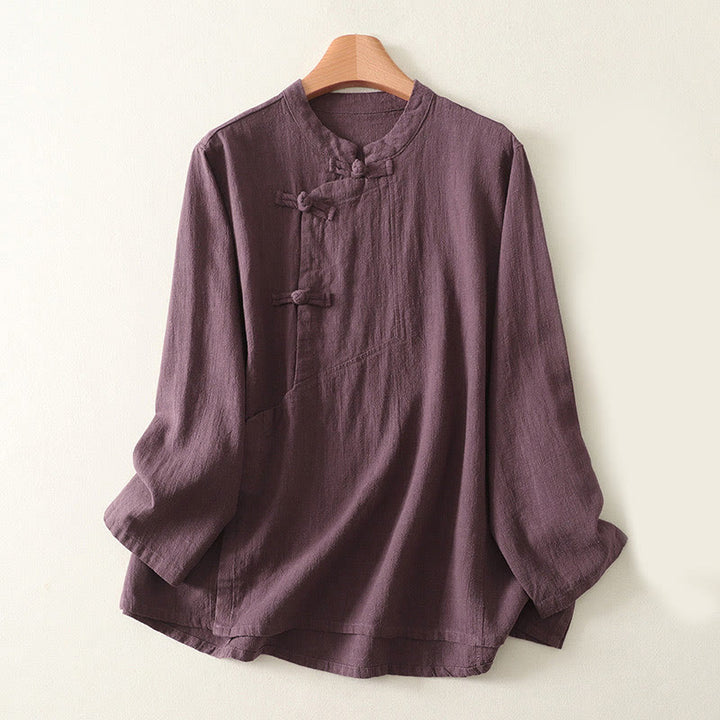 Camisa de manga larga para mujer con estampado de Buddha Stones , estilo casual y con botones de rana. - Púrpura - US8-10，UK/AU12-14，EU40-42 (2XL) - image 1