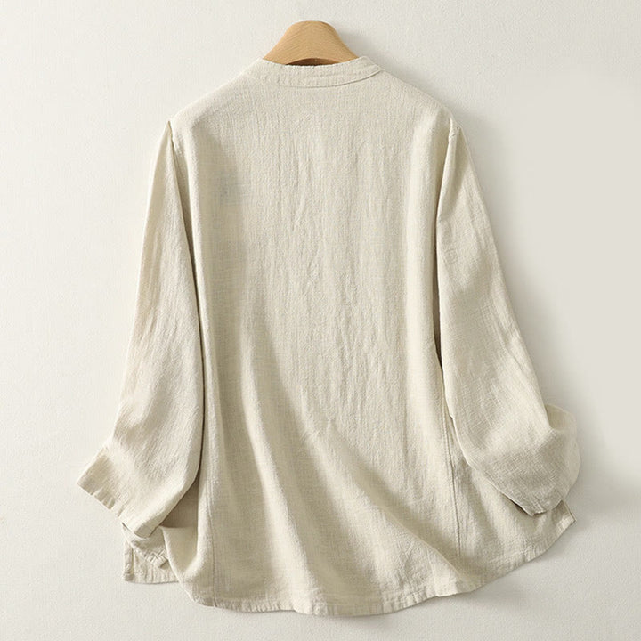 Camisa de manga larga para mujer con estampado de Buddha Stones , estilo casual y con botones de rana. - image 7
