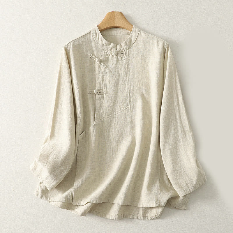 Camisa de manga larga para mujer con estampado de Buddha Stones , estilo casual y con botones de rana. - Beige - US8-10，UK/AU12-14，EU40-42 (2XL) - image 6