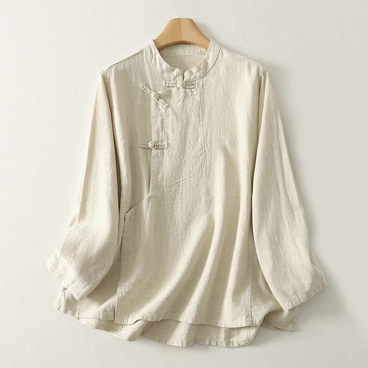 Camisa de manga larga para mujer con estampado de Buddha Stones , estilo casual y con botones de rana. - Beige - US8-10，UK/AU12-14，EU40-42 (2XL) - image 6