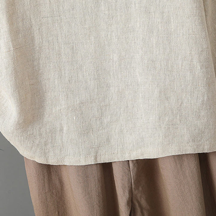 Camisa de algodón para mujer con manga larga, botones de rana y flores bordadas con Buddha Stones - image 5