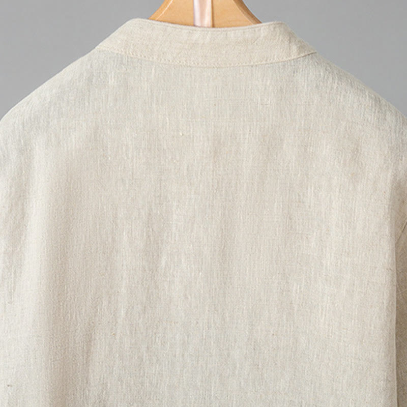 Camisa de algodón para mujer con manga larga, botones de rana y flores bordadas con Buddha Stones - image 2