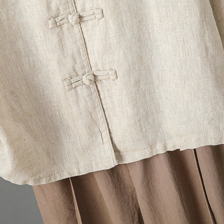 Camisa de algodón para mujer con manga larga, botones de rana y flores bordadas con Buddha Stones - image 6