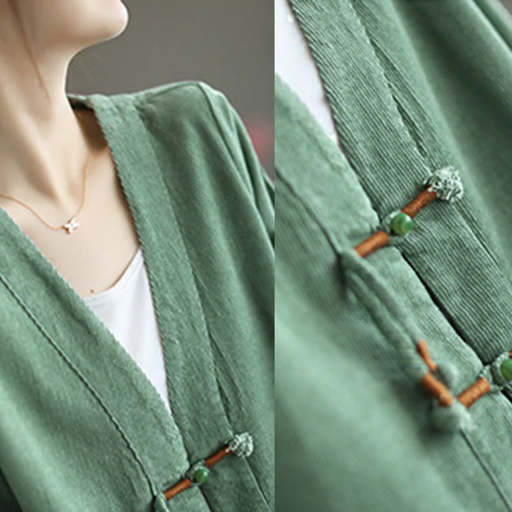 Chaqueta de pana de manga larga de algodón con bolsillos para mujer de Buddha Stones - image 12