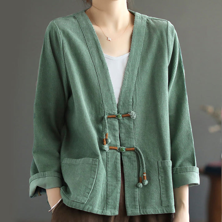 Chaqueta de pana de manga larga de algodón con bolsillos para mujer de Buddha Stones - image 13