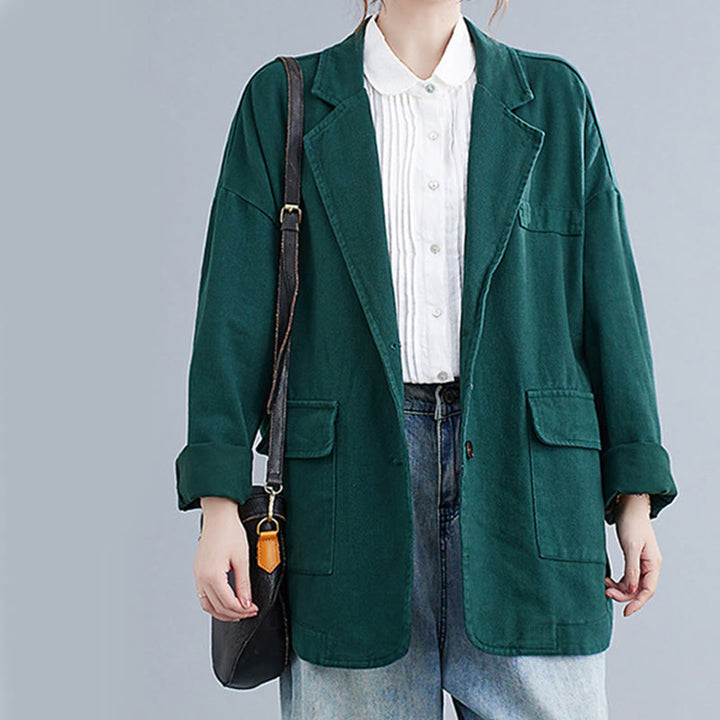 Chaqueta blazer de algodón de manga larga para mujer, color liso, con bolsillos y estampado Buddha Stones - image 17