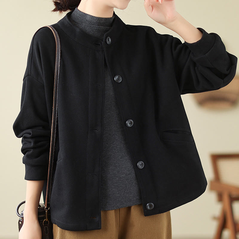 Chaqueta de manga larga para mujer con bolsillos y Buddha Stones en color liso - Negro - US14，UK/AU18，EU46 (2XL) - image 0