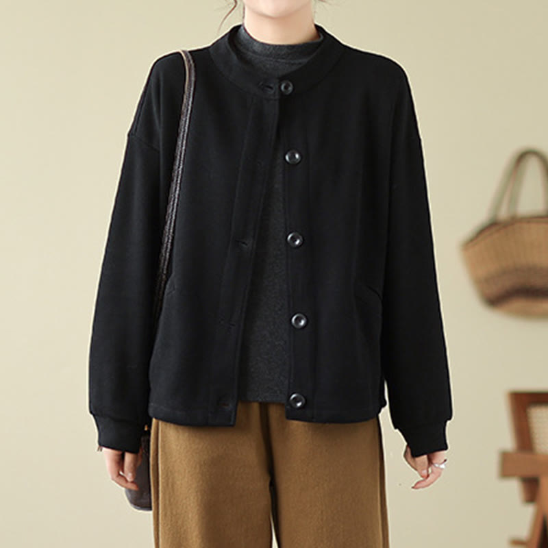 Chaqueta de algodón de manga larga para mujer con bolsillos y diseño de Buddha Stones en color liso - image 1