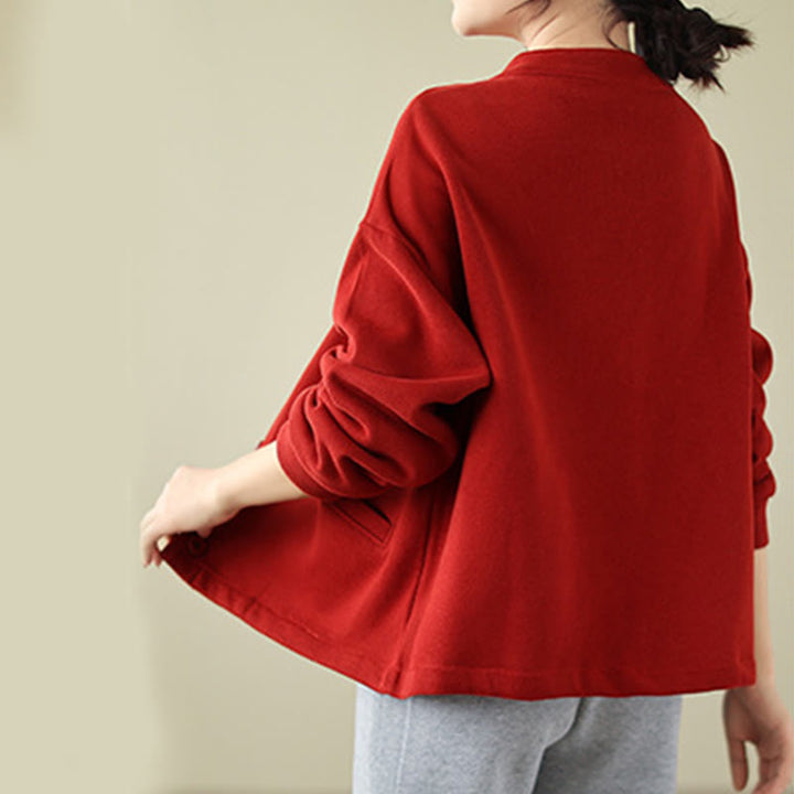 Chaqueta de algodón de manga larga para mujer con bolsillos y diseño de Buddha Stones en color liso - image 7