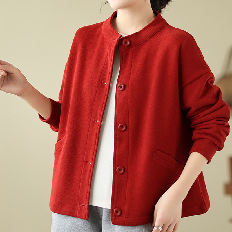 Chaqueta de algodón de manga larga para mujer con bolsillos y diseño de Buddha Stones en color liso - image 6