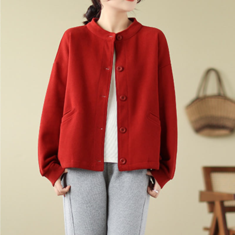 Chaqueta de manga larga para mujer con bolsillos y Buddha Stones en color liso - image 10
