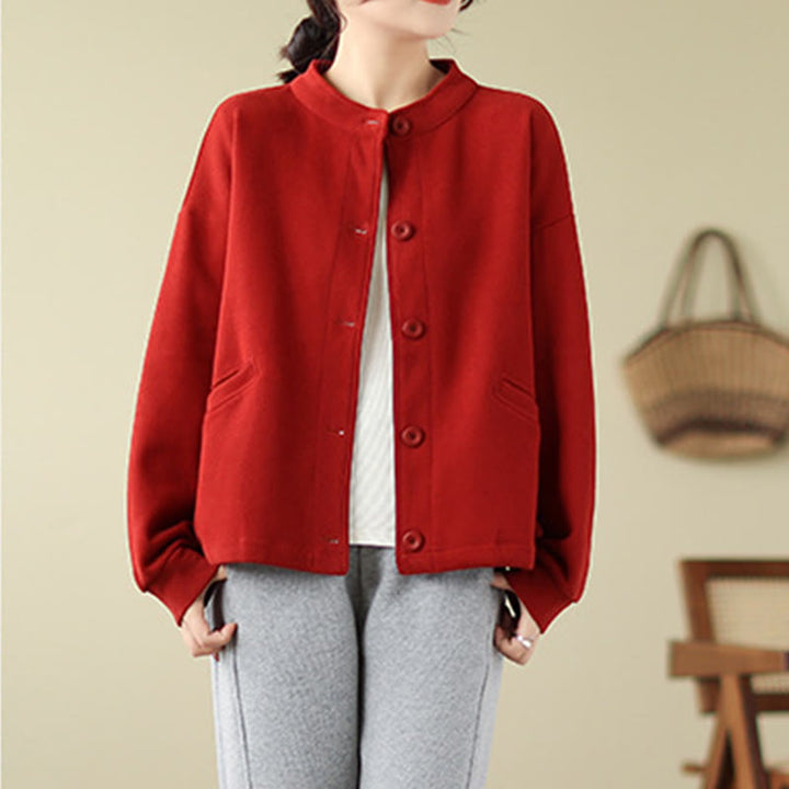 Chaqueta de manga larga para mujer con bolsillos y Buddha Stones en color liso - image 10