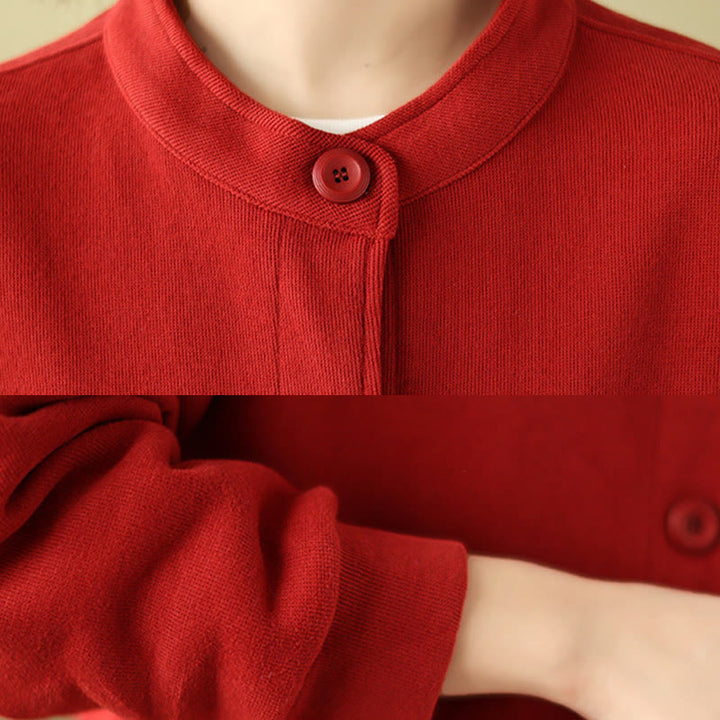 Chaqueta de algodón de manga larga para mujer con bolsillos y diseño de Buddha Stones en color liso - image 11