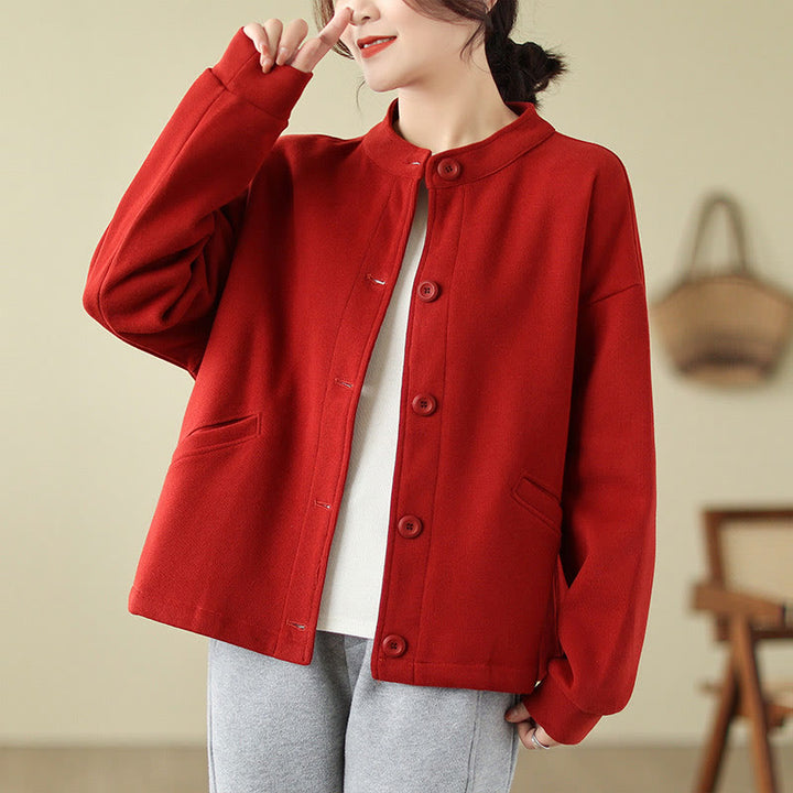 Chaqueta de manga larga para mujer con bolsillos y Buddha Stones en color liso - image 9