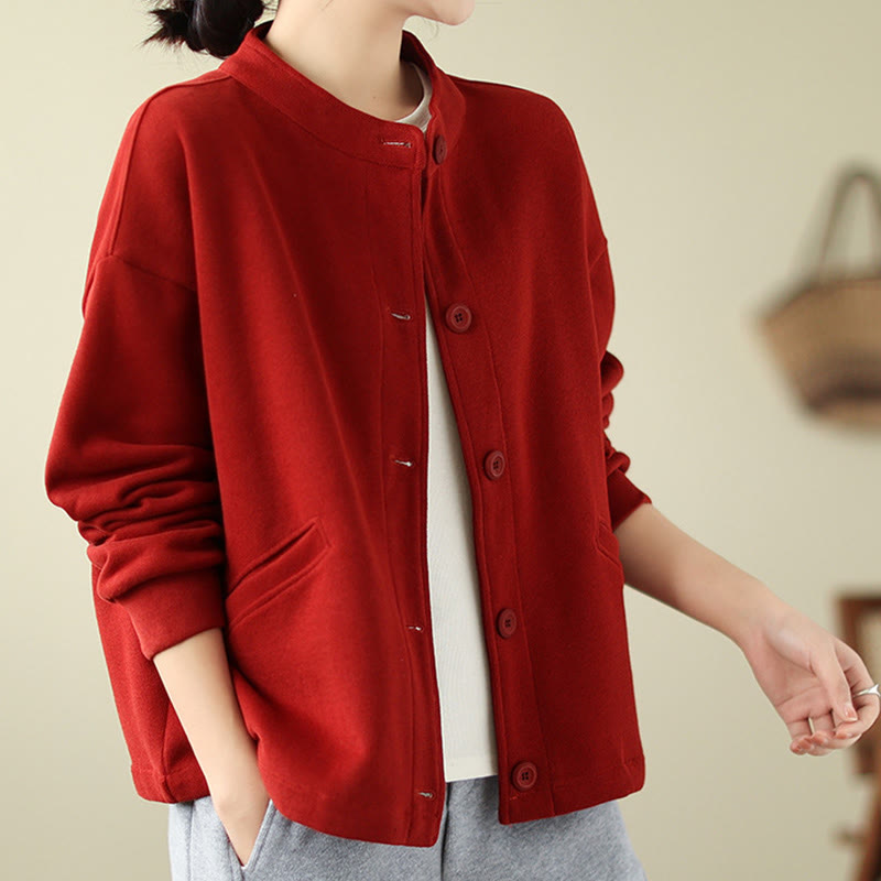 Chaqueta de manga larga para mujer con bolsillos y Buddha Stones en color liso - Ladrillo refractario - US14，UK/AU18，EU46 (2XL) - image 5
