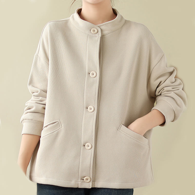 Chaqueta de manga larga para mujer con bolsillos y Buddha Stones en color liso - Blanco antiguo - US14，UK/AU18，EU46 (2XL) - image 13