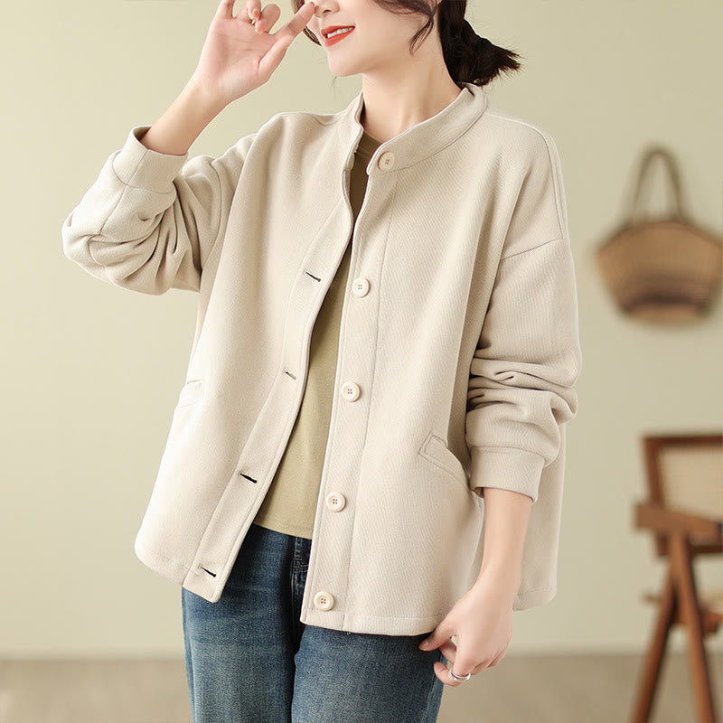 Chaqueta de manga larga para mujer con bolsillos y Buddha Stones en color liso - image 14