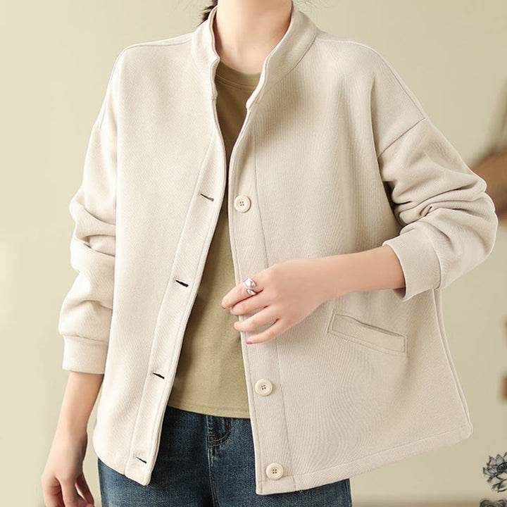 Chaqueta de manga larga para mujer con bolsillos y Buddha Stones en color liso - image 16