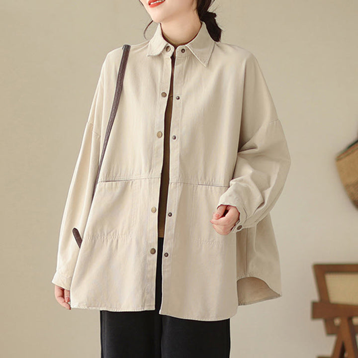 Chaqueta informal de manga larga con bolsillos para mujer, de color liso y con estampado de Buddha Stones - Beige - US14，UK/AU18，EU46 (2XL) - image 8