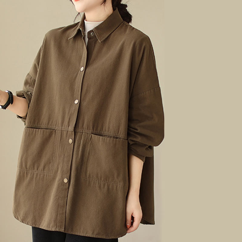 Chaqueta informal de manga larga con bolsillos para mujer, de color liso y con estampado de Buddha Stones - image 26