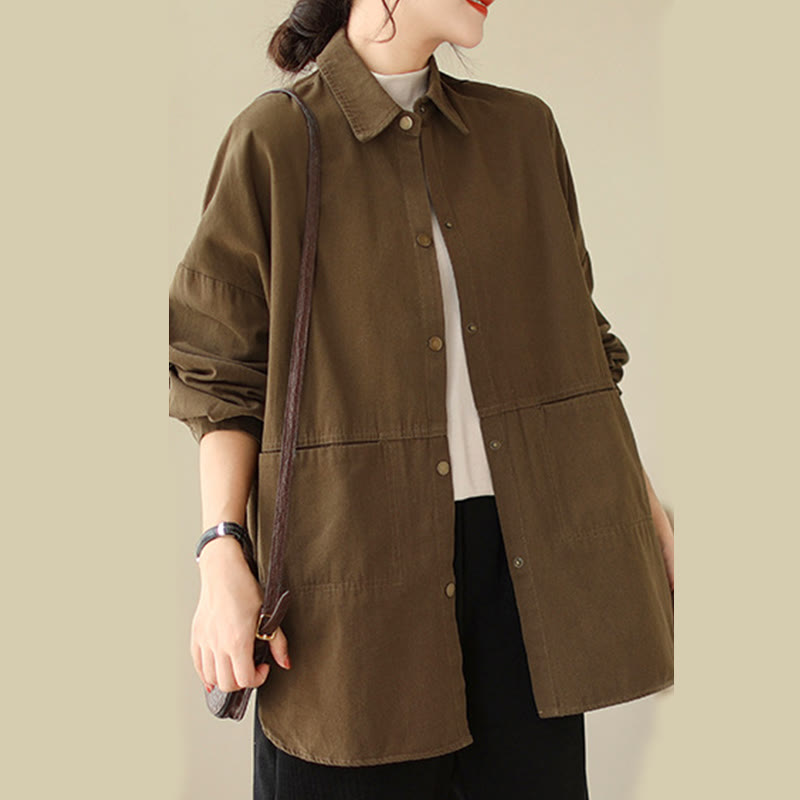 Chaqueta informal de manga larga con bolsillos para mujer, de color liso y con estampado de Buddha Stones - image 24