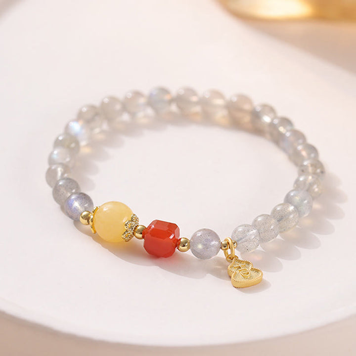 Pulsera con encanto de loto, piedra lunar natural y Buddha Stones - Piedra lunar y ágata roja del sur (circunferencia de la muñeca: 15-16 cm) - image 10