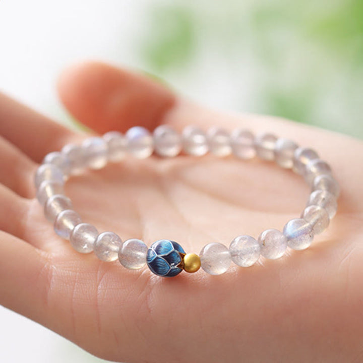 Pulsera con encanto de loto, piedra lunar natural y Buddha Stones - image 3