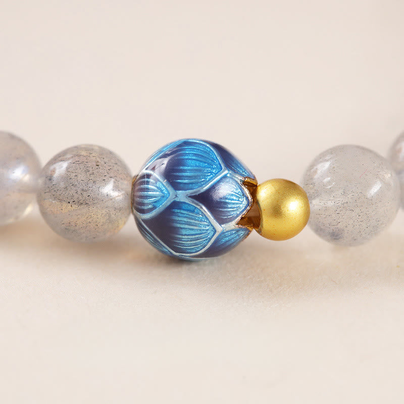 Pulsera con encanto de loto, piedra lunar natural y Buddha Stones - image 9