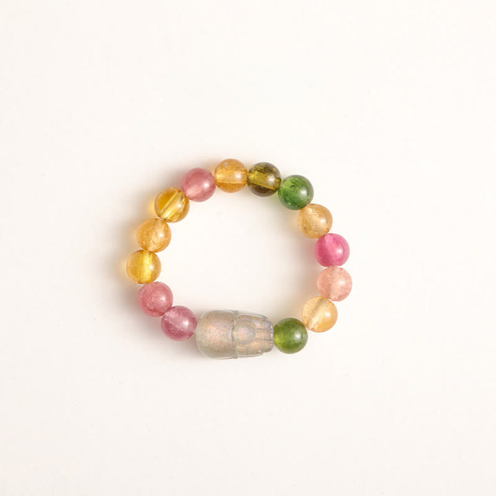 Anillo de amor positivo con turmalina natural, perla de la suerte, ámbar y pixiu de Buddha Stones - Turmalina y piedra lunar - image 5