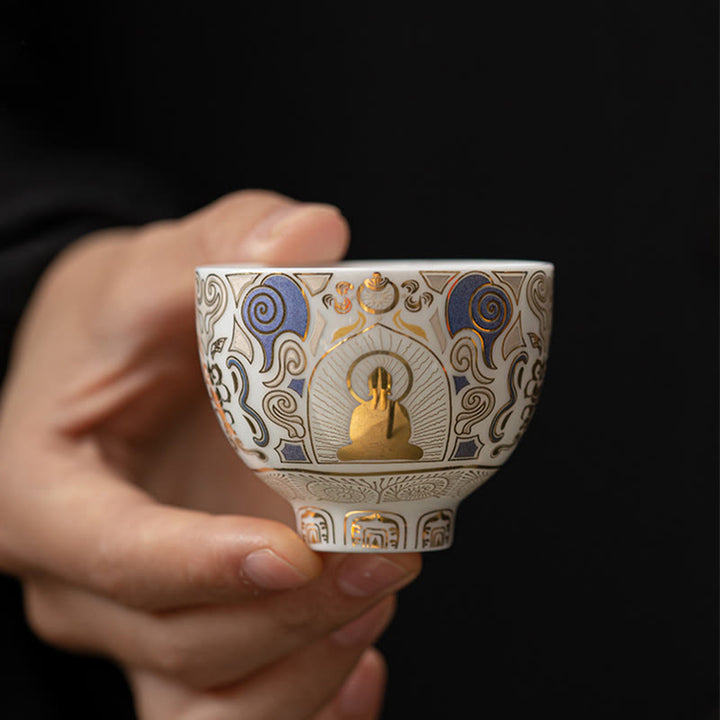 Thangka blanco de Buddha Stones , taza de té de nubes auspiciosas de Buda, taza de té de kung fu - image 3