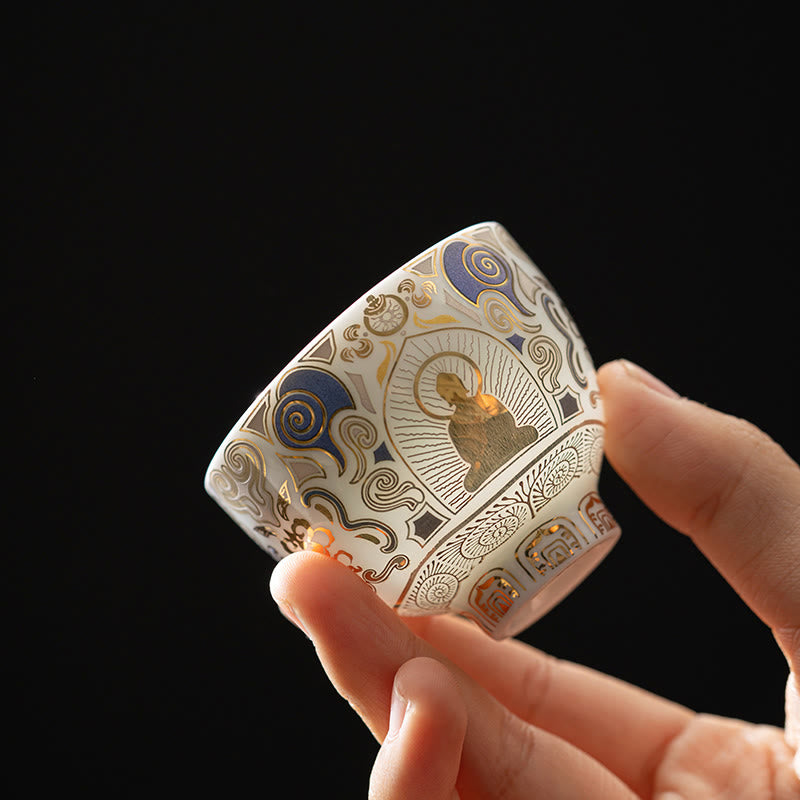 Thangka blanco de Buddha Stones , taza de té de nubes auspiciosas de Buda, taza de té de kung fu - Patrón de Buda 5,3 cm x 4,3 cm x 40 ml - image 0