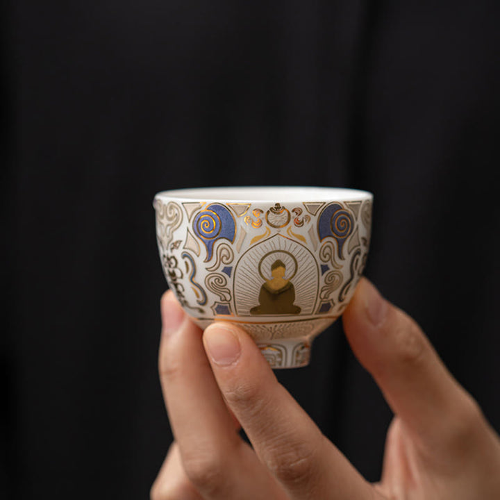 Thangka blanco de Buddha Stones , taza de té de nubes auspiciosas de Buda, taza de té de kung fu - image 2
