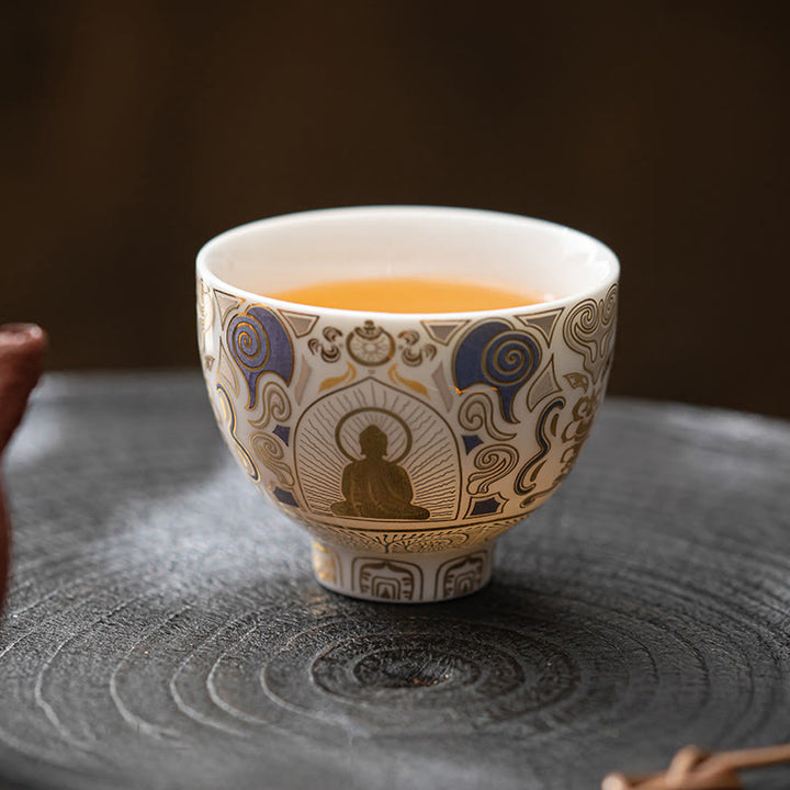 Thangka blanco de Buddha Stones , taza de té de nubes auspiciosas de Buda, taza de té de kung fu - image 5