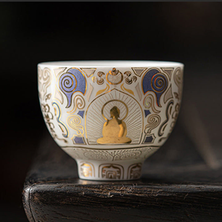 Thangka blanco de Buddha Stones , taza de té de nubes auspiciosas de Buda, taza de té de kung fu - image 1